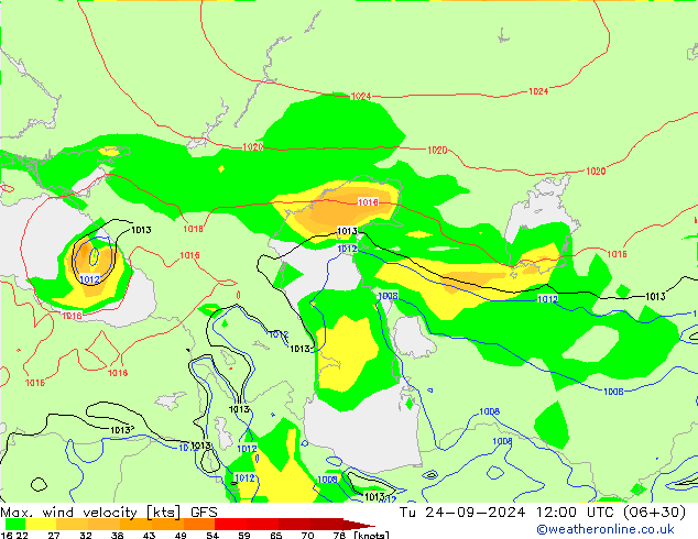 Max. wind velocity GFS Tu 24.09.2024 12 UTC