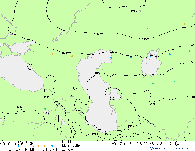 Cloud layer GFS mer 25.09.2024 00 UTC