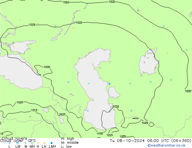 Wolkenlagen GFS di 08.10.2024 06 UTC