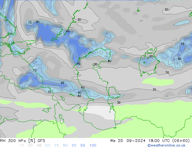 RH 300 hPa GFS We 25.09.2024 18 UTC