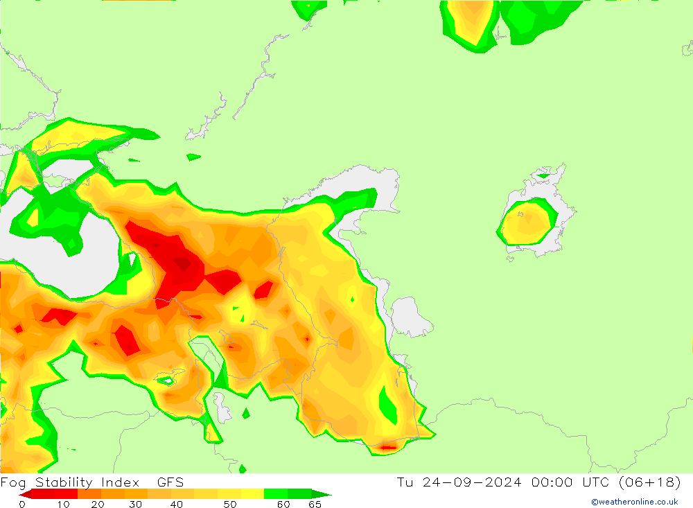 Fog Stability Index GFS Út 24.09.2024 00 UTC