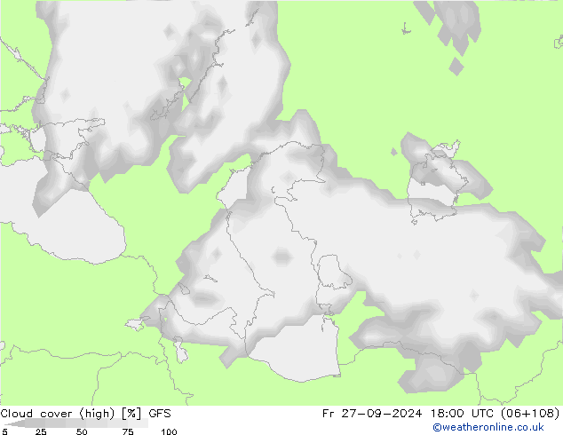 Cloud cover (high) GFS Fr 27.09.2024 18 UTC