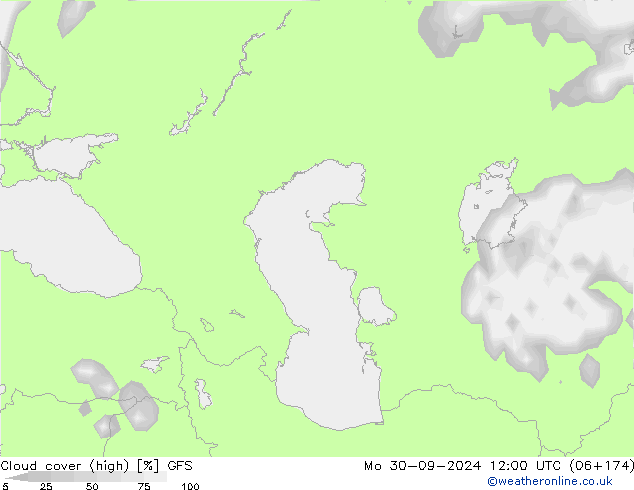 vysoký oblak GFS Po 30.09.2024 12 UTC