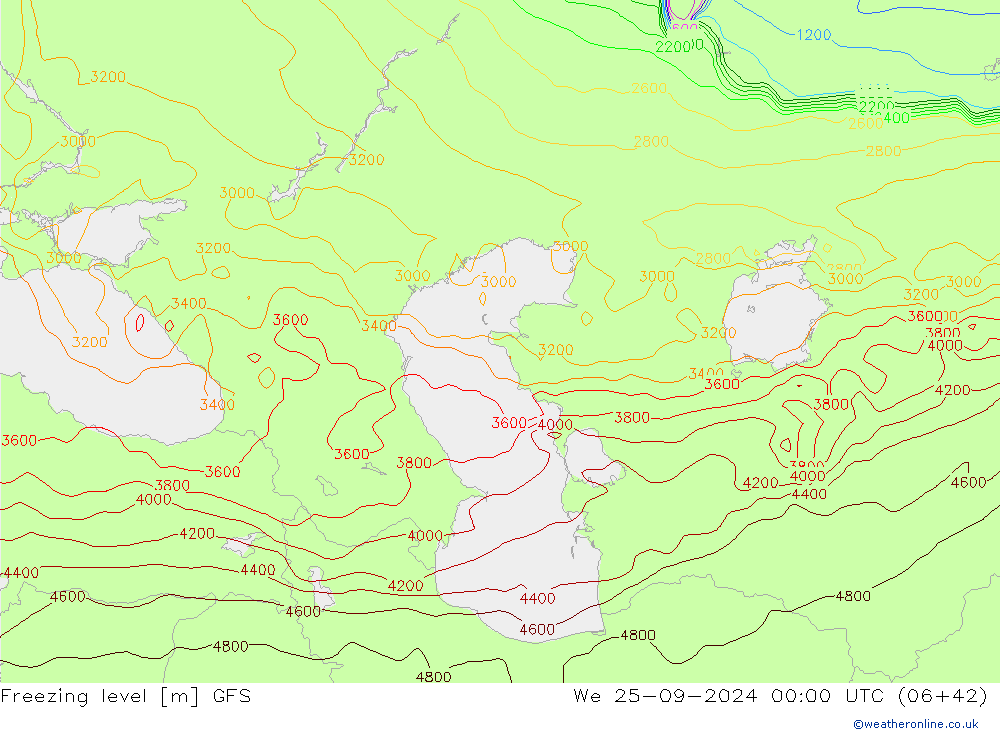 Freezing level GFS ср 25.09.2024 00 UTC