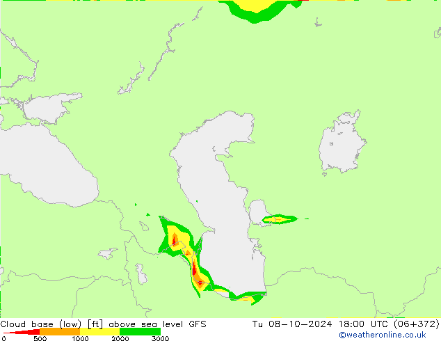 Cloud base (low) GFS wto. 08.10.2024 18 UTC