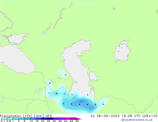 Precipitación (12h) GFS sáb 28.09.2024 06 UTC