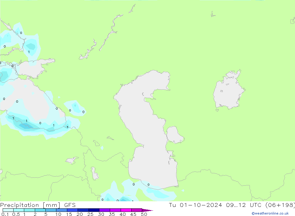 Srážky GFS Út 01.10.2024 12 UTC