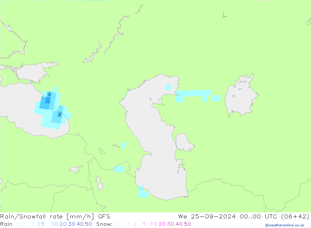 Rain/Snowfall rate GFS  25.09.2024 00 UTC