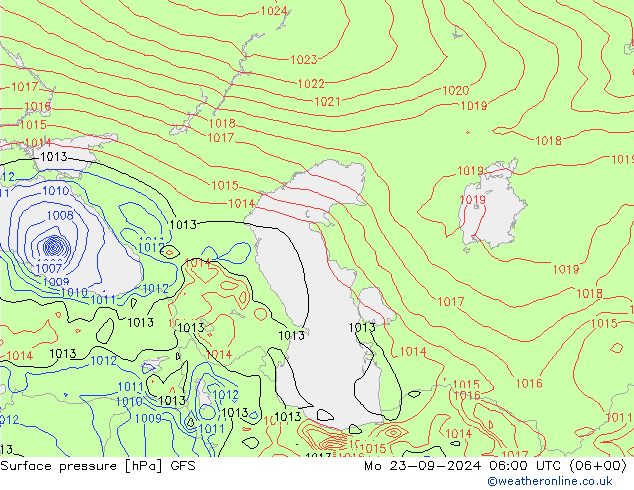 ciśnienie GFS pon. 23.09.2024 06 UTC