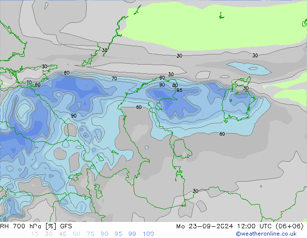 Humidité rel. 700 hPa GFS lun 23.09.2024 12 UTC