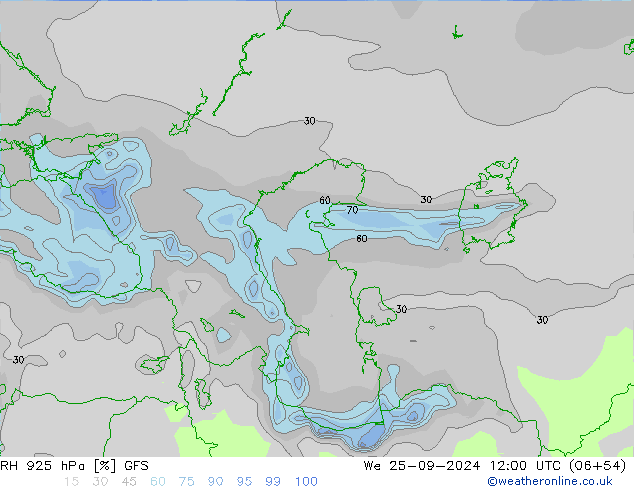 Humidité rel. 925 hPa GFS mer 25.09.2024 12 UTC