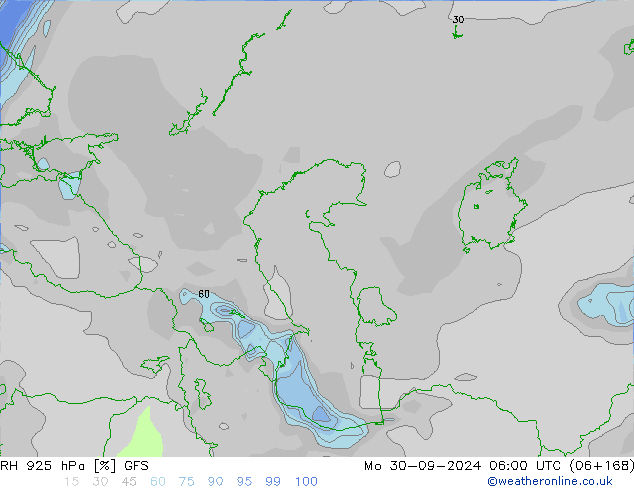 RH 925 гПа GFS пн 30.09.2024 06 UTC