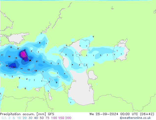 Precipitation accum. GFS Qua 25.09.2024 00 UTC