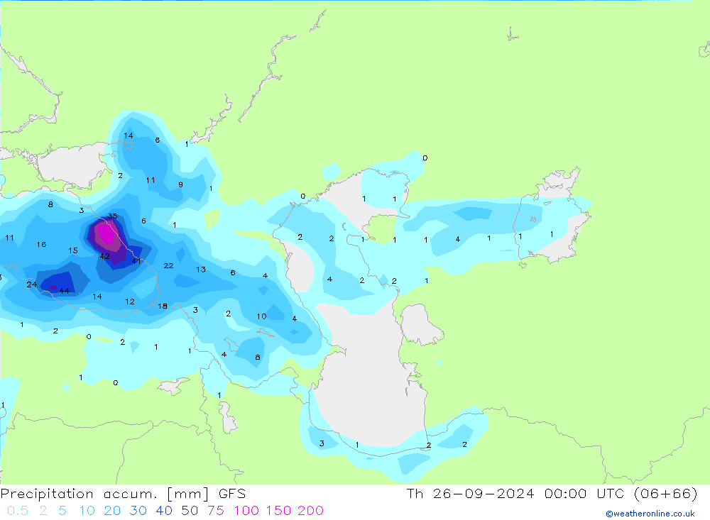 Precipitation accum. GFS Th 26.09.2024 00 UTC