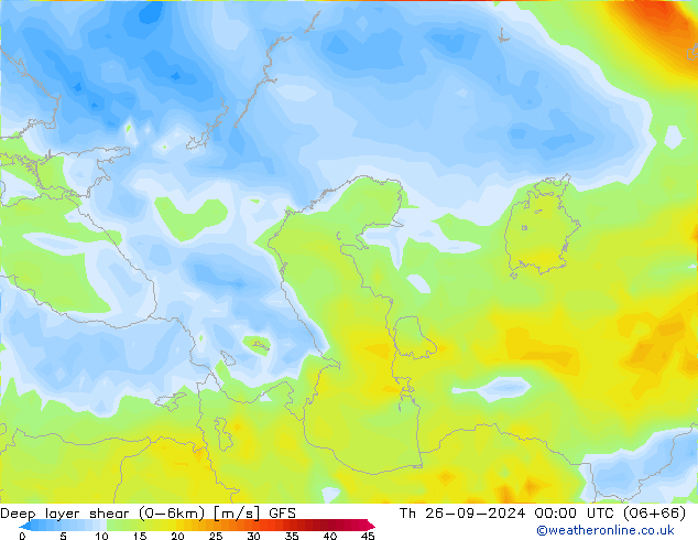 Deep layer shear (0-6km) GFS  26.09.2024 00 UTC