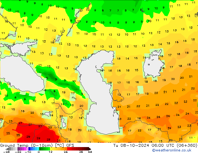 temp. mín./solo (0-10cm) GFS Ter 08.10.2024 06 UTC