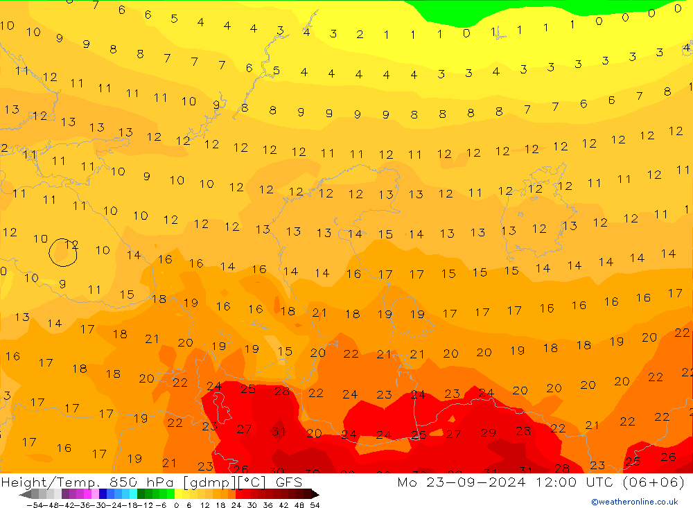 Z500/Rain (+SLP)/Z850 GFS lun 23.09.2024 12 UTC