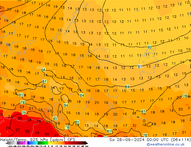 Géop./Temp. 925 hPa GFS sam 28.09.2024 00 UTC