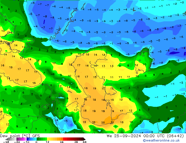 Ponto de orvalho GFS Qua 25.09.2024 00 UTC