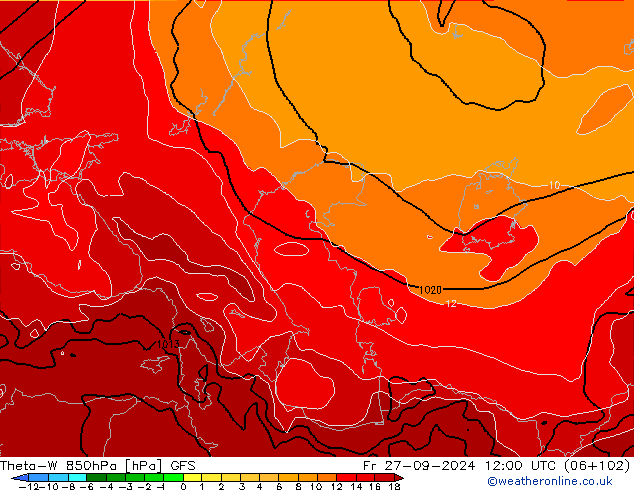 Theta-W 850hPa GFS  27.09.2024 12 UTC