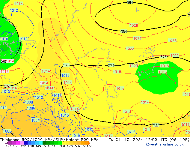 Espesor 500-1000 hPa GFS mar 01.10.2024 12 UTC