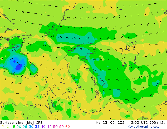 Vent 10 m GFS lun 23.09.2024 18 UTC