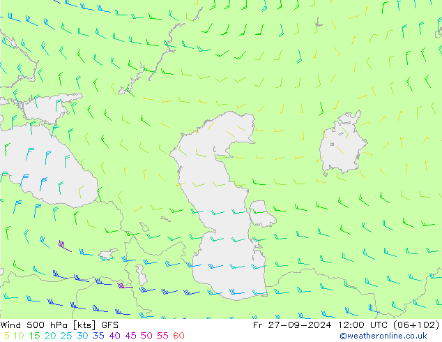 wiatr 500 hPa GFS pt. 27.09.2024 12 UTC