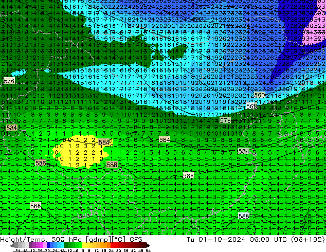 Height/Temp. 500 hPa GFS Tu 01.10.2024 06 UTC