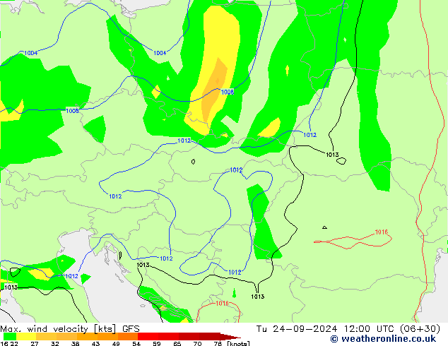 Max. wind velocity GFS Tu 24.09.2024 12 UTC