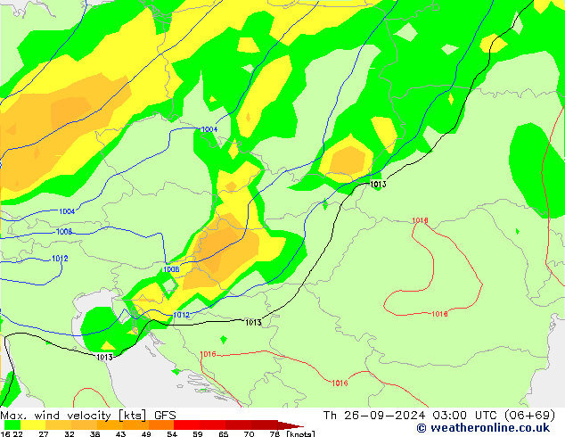 Max. wind velocity GFS Th 26.09.2024 03 UTC