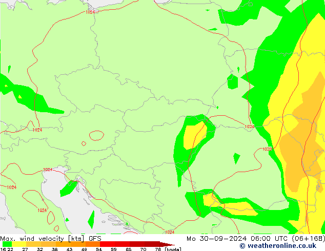 Max. wind velocity GFS Mo 30.09.2024 06 UTC