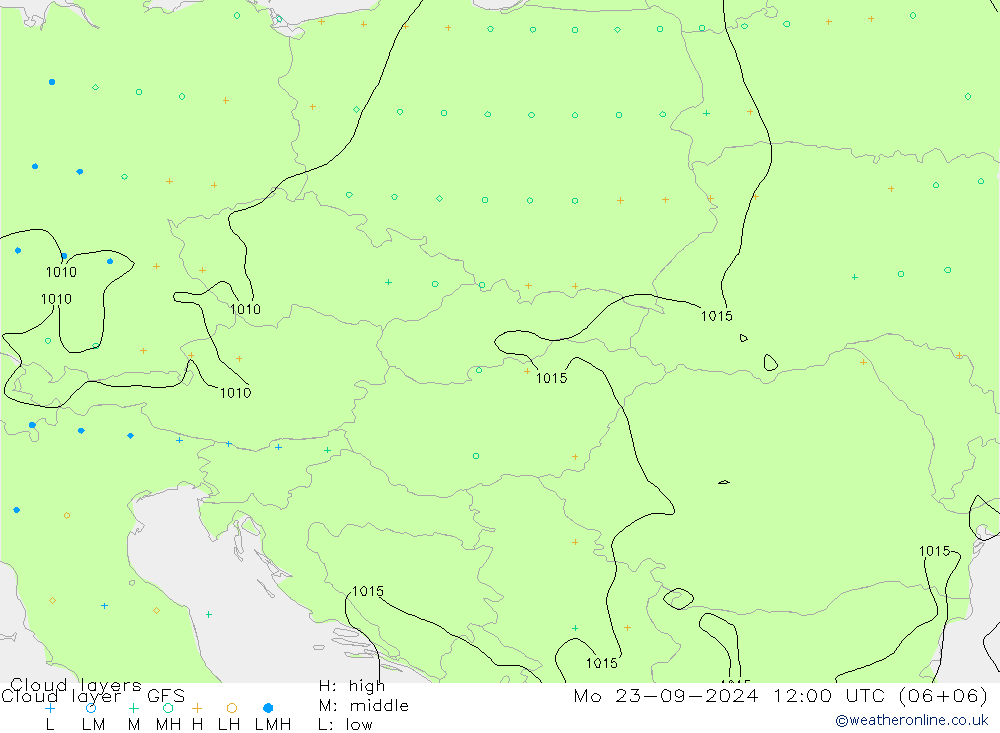 Cloud layer GFS Po 23.09.2024 12 UTC