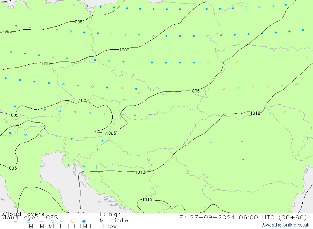 Cloud layer GFS пт 27.09.2024 06 UTC