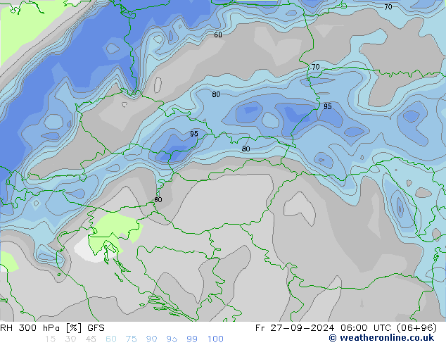 Humedad rel. 300hPa GFS vie 27.09.2024 06 UTC