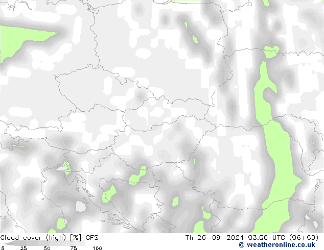 Cloud cover (high) GFS Th 26.09.2024 03 UTC