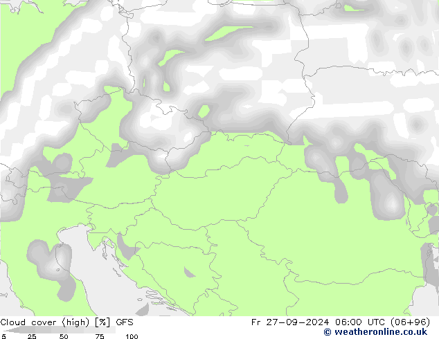 Cloud cover (high) GFS Fr 27.09.2024 06 UTC