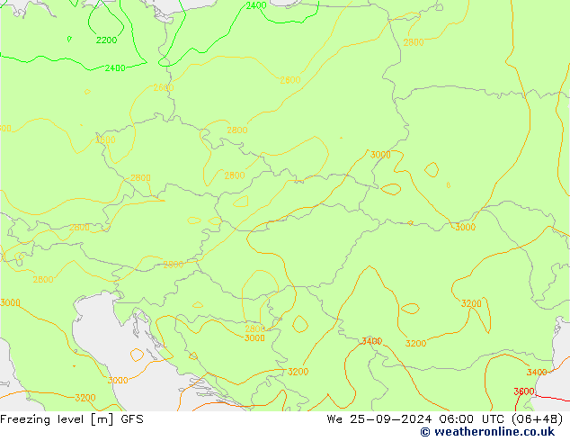 Freezing level GFS ср 25.09.2024 06 UTC