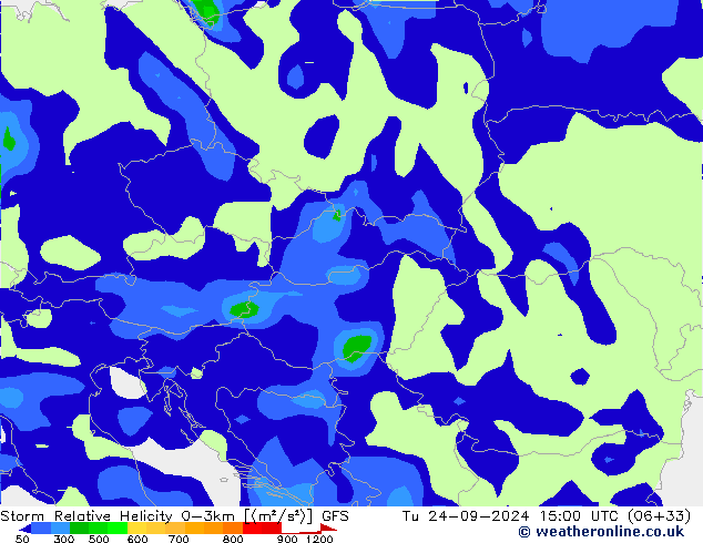 Storm Relative Helicity GFS wto. 24.09.2024 15 UTC