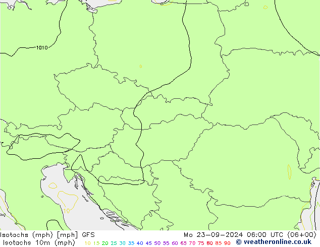 Isotachs (mph) GFS lun 23.09.2024 06 UTC