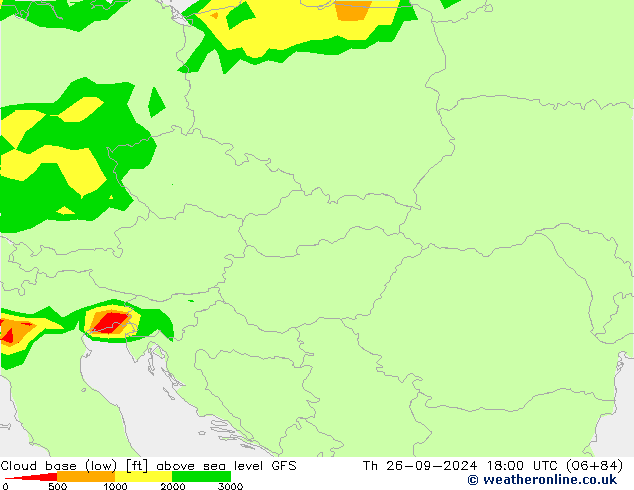 Cloud base (low) GFS jeu 26.09.2024 18 UTC