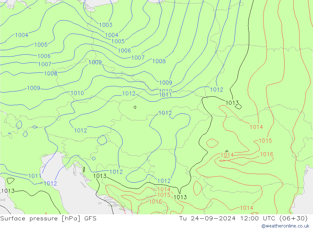 ciśnienie GFS wto. 24.09.2024 12 UTC