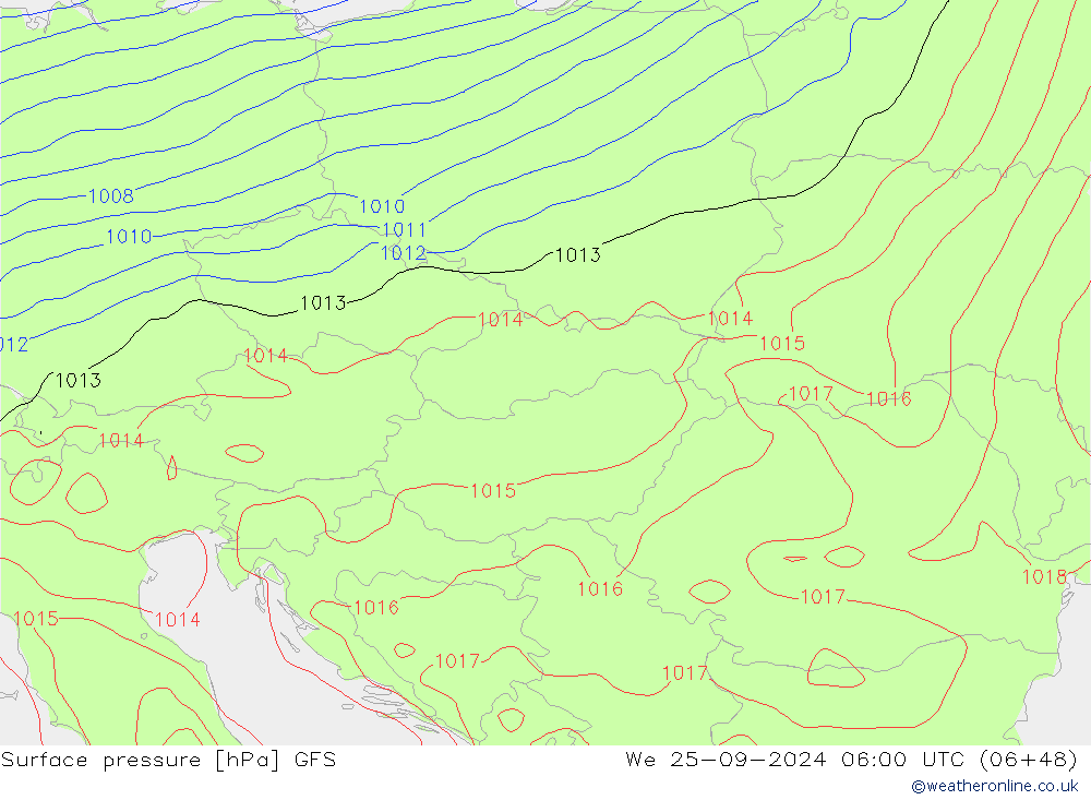 ciśnienie GFS śro. 25.09.2024 06 UTC