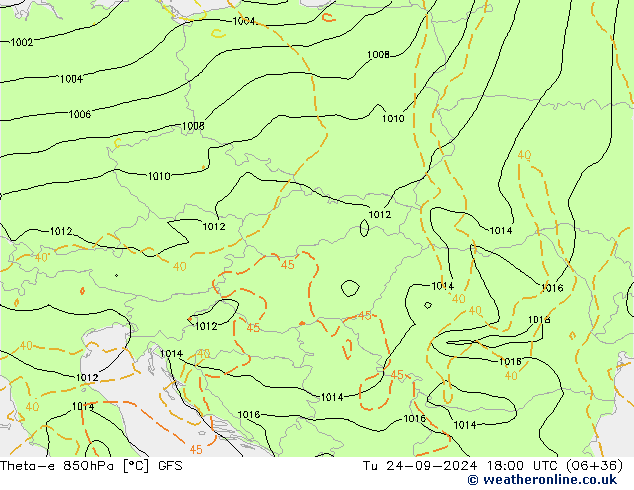 Theta-e 850hPa GFS Ter 24.09.2024 18 UTC