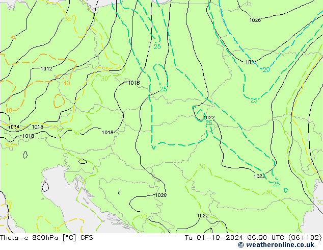 Theta-e 850hPa GFS mar 01.10.2024 06 UTC