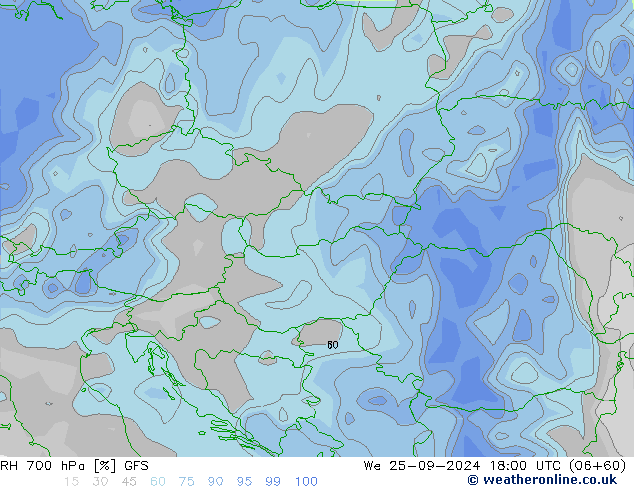 RH 700 hPa GFS We 25.09.2024 18 UTC