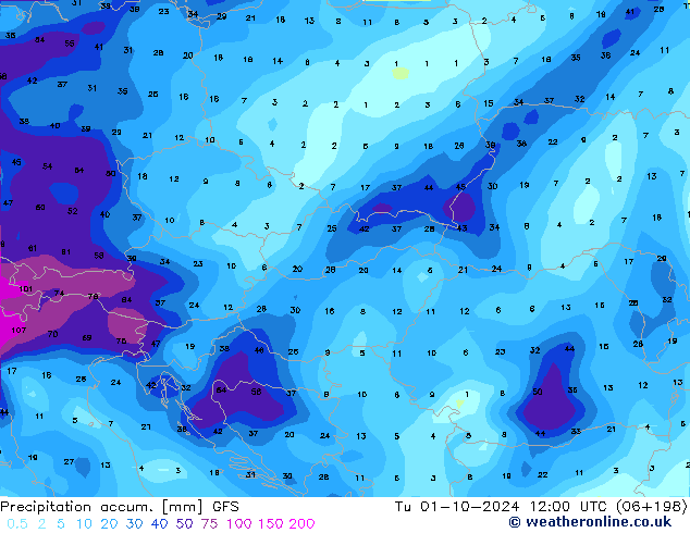 Precipitación acum. GFS mar 01.10.2024 12 UTC