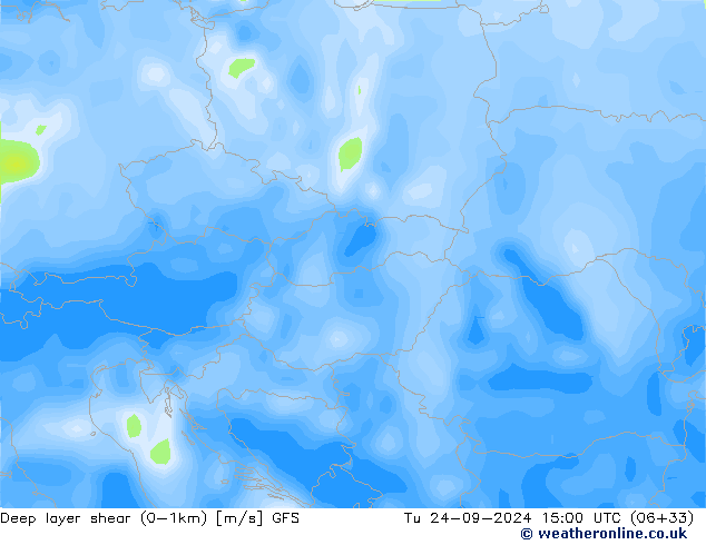 Deep layer shear (0-1km) GFS mar 24.09.2024 15 UTC