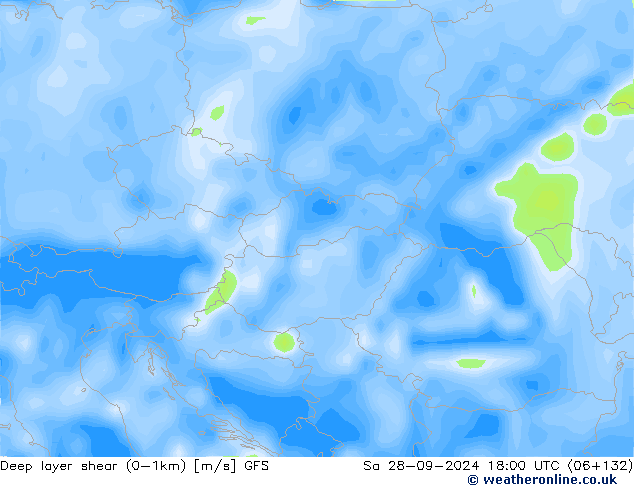 Deep layer shear (0-1km) GFS So 28.09.2024 18 UTC