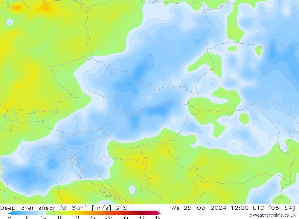 Deep layer shear (0-6km) GFS St 25.09.2024 12 UTC