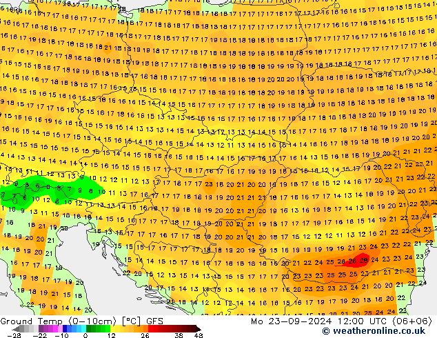 Ground Temp (0-10cm) GFS Mo 23.09.2024 12 UTC